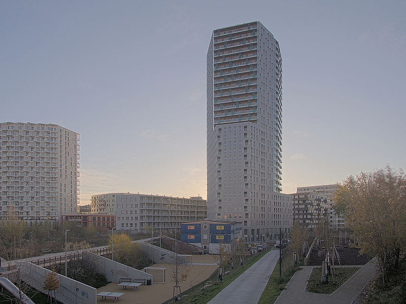 Livebild Baukamera 1 - Webcam 'Gesamtansicht Nord' - Baustelle Neubau Wohnhochhaus Schneewittchen, Taborstraße, 1020 Wien (ca. 5 Minuteninterval)