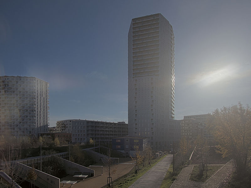 Livebild Baukamera 1 - Webcam 'Gesamtansicht Nord' - Baustelle Neubau Wohnhochhaus Schneewittchen, Taborstraße, 1020 Wien (ca. 5 Minuteninterval)