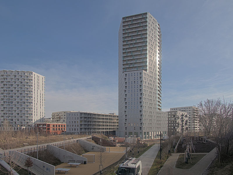 Livebild Baukamera 1 - Webcam 'Gesamtansicht Nord' - Baustelle Neubau Wohnhochhaus Schneewittchen, Taborstraße, 1020 Wien (ca. 5 Minuteninterval)